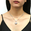 Model wearing Heart Checkerboard Toggle Pendant Necklace, Rhodium Plated
