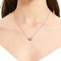 Model wearing Solitaire East-West 3.5ct Radiant CZ Necklace in Sterling Silver, Rhodium Plated