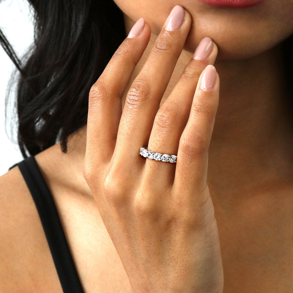 Model wearing CZ Eternity Ring in Sterling Silver, 6 of 9
