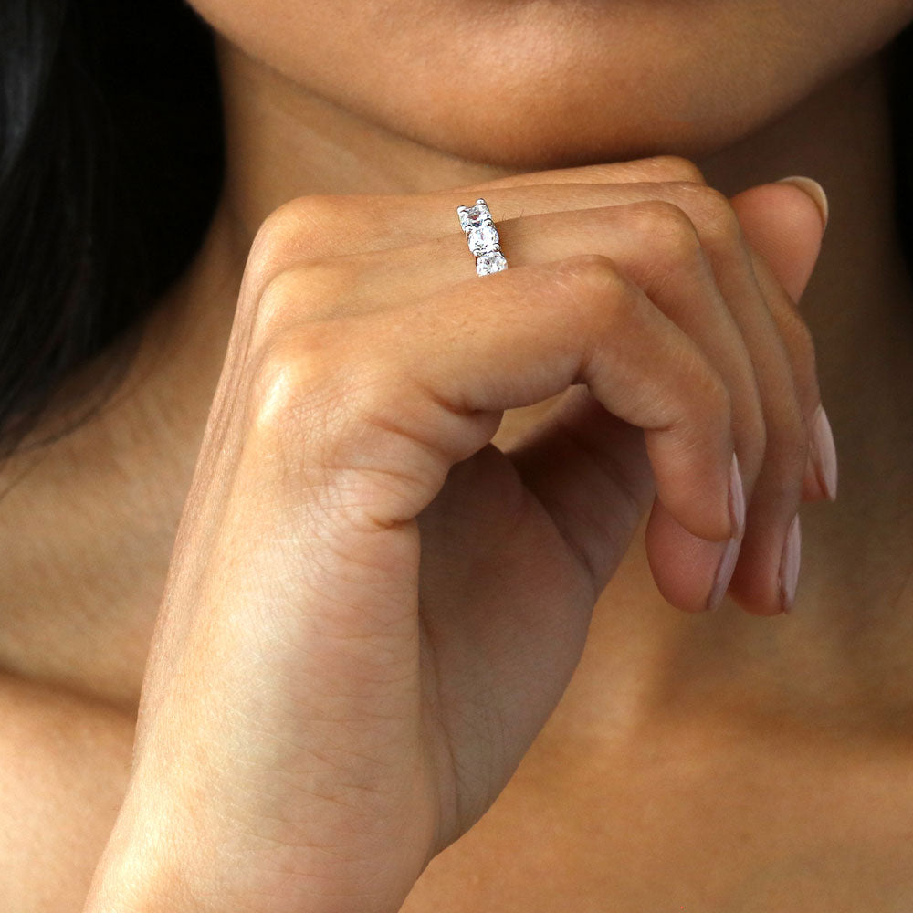 Model wearing CZ Eternity Ring in Sterling Silver, 8 of 9