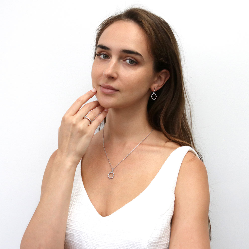 Model wearing Bubble Bezel CZ Eternity Ring in Sterling Silver, 10 of 13