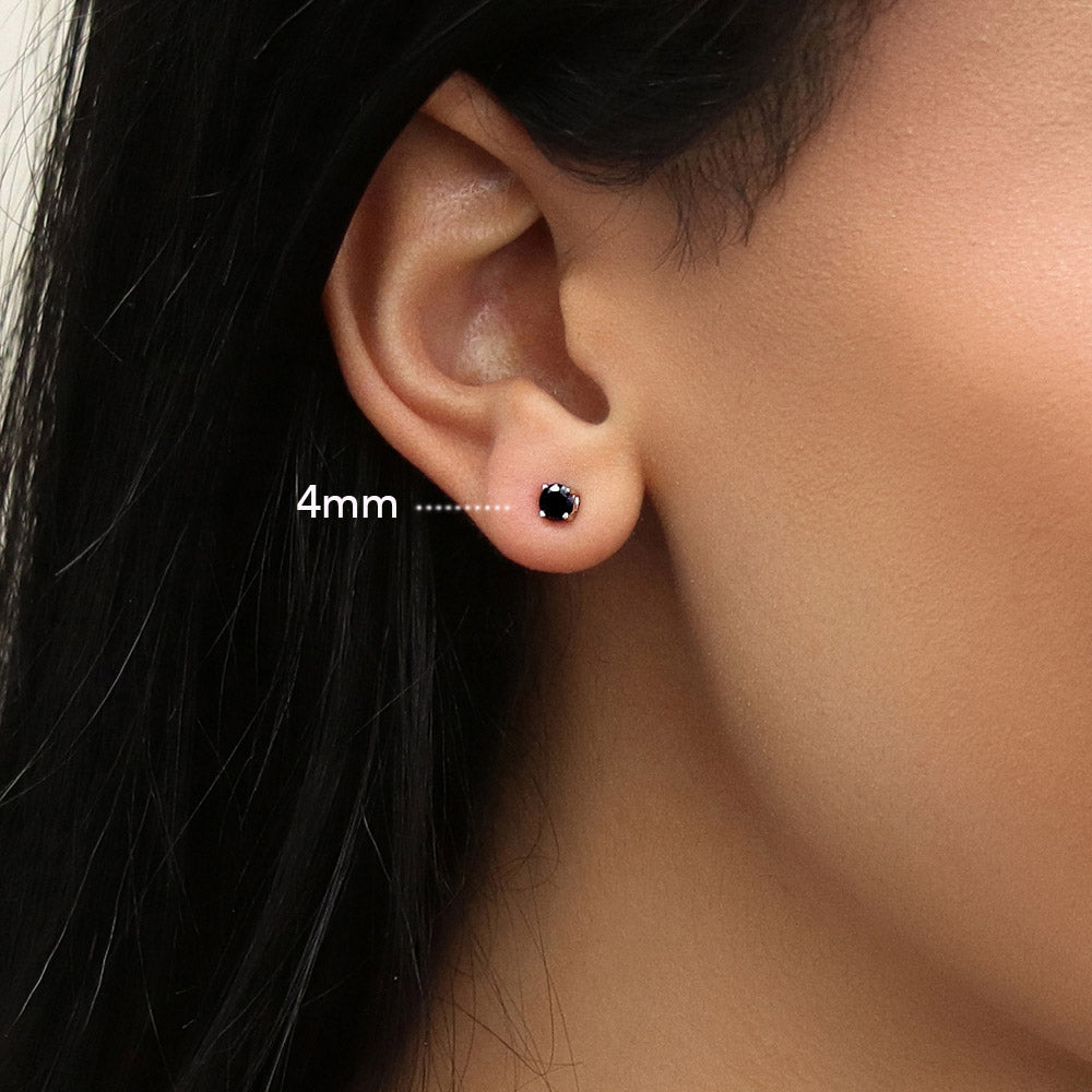 Sterling Silver Solitaire Black Cubic Zirconia Stud Earrings