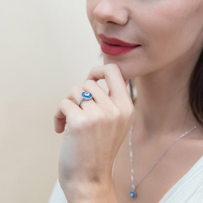 Halo Art Deco Milgrain CZ Ring in Sterling Silver
