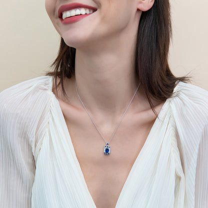Art Deco Sapphire-Blue CZ Necklace in Sterling Silver