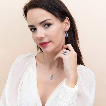 Art Deco Sapphire-Blue CZ Fish Hook Earrings in Sterling Silver