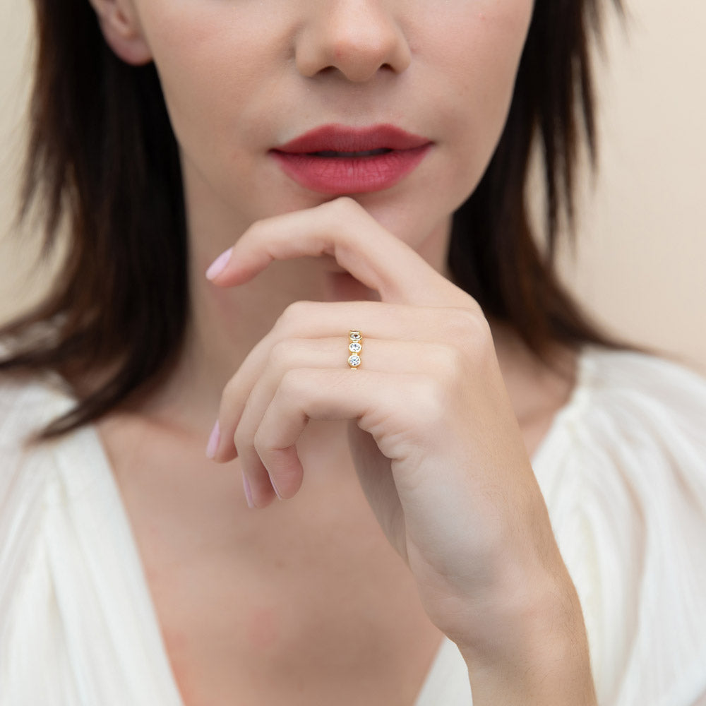 Model wearing Bubble Bezel Set CZ Eternity Ring in Gold Flashed Sterling Silver, 7 of 10