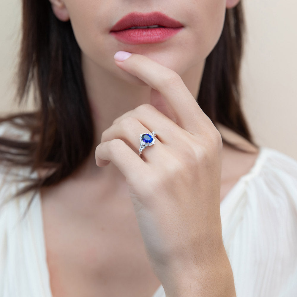 Model wearing Halo Art Deco Chevron V Shaped CZ Ring Set in Sterling Silver, 11 of 18