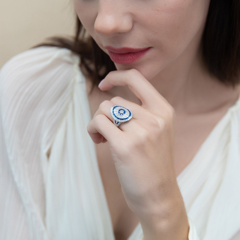 Model wearing Art Deco Milgrain CZ Ring in Sterling Silver, 7 of 10