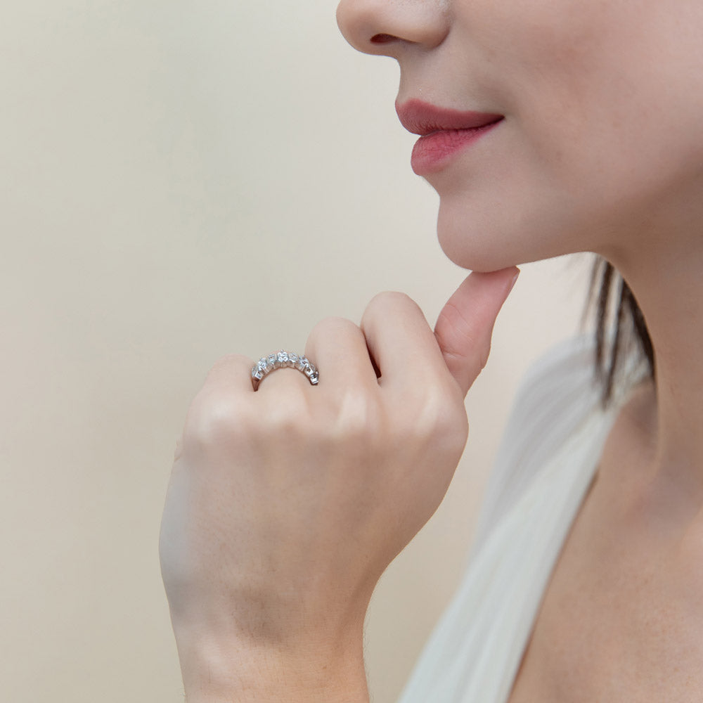 Cluster Art Deco CZ Band in Sterling Silver