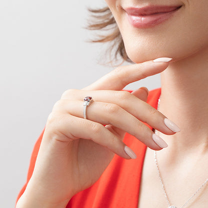 Art Deco Red CZ Ring in Sterling Silver