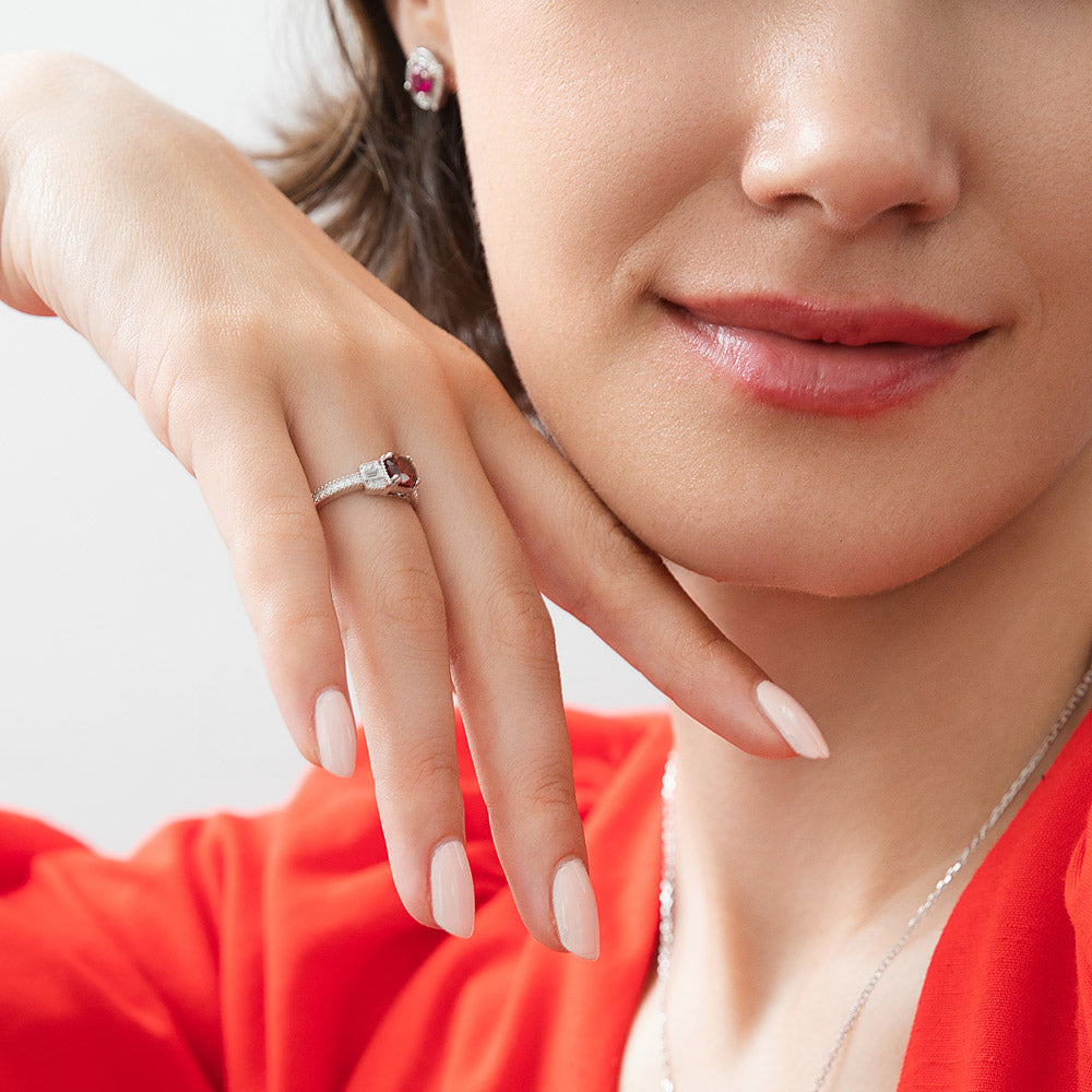 Sterling Silver Art Deco Red Cubic Zirconia CZ Fashion Ring