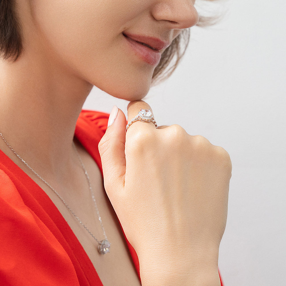 Halo Flower CZ Ring in Sterling Silver
