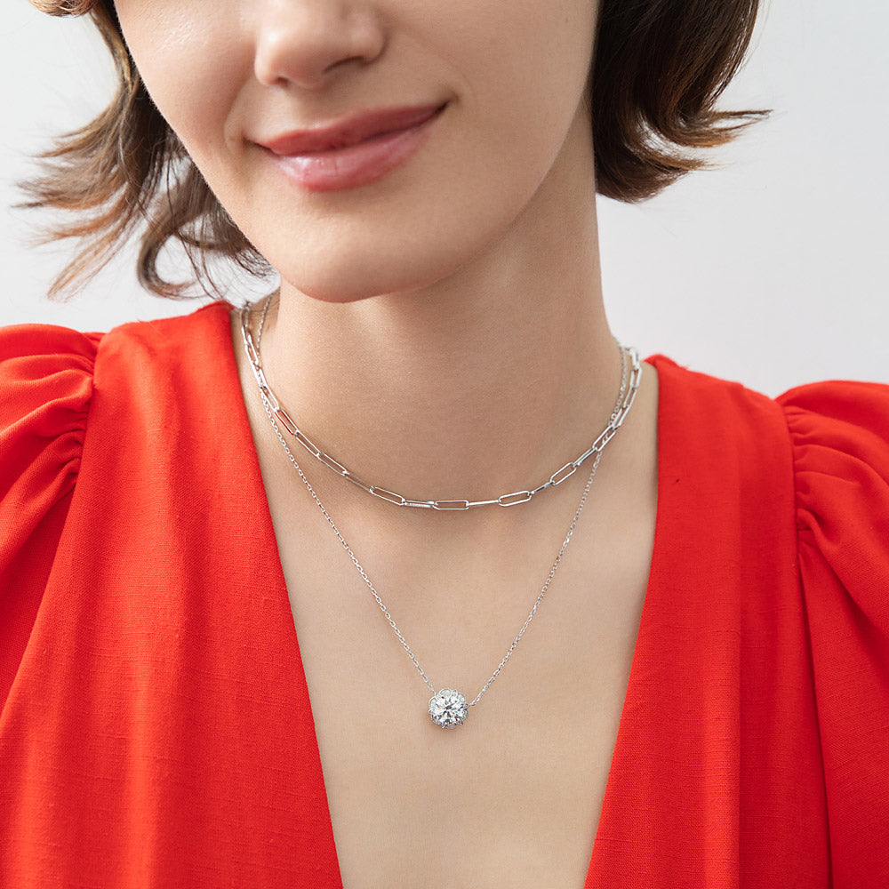 Sterling Silver Paperclip Station CZ Layered Chain Necklace – BERRICLE