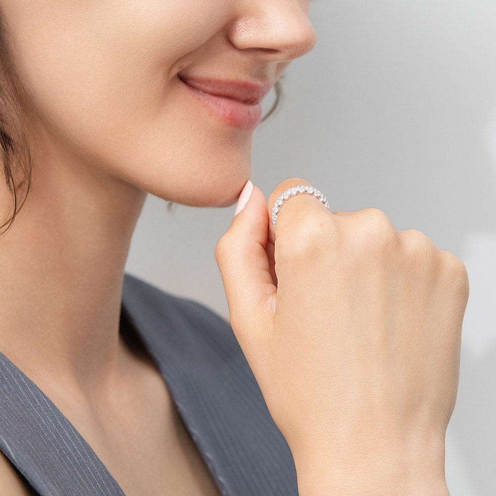 Model wearing Cluster CZ Eternity Ring in Sterling Silver, 7 of 8