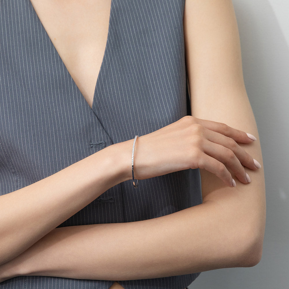Model wearing Flexible CZ Bangle in Sterling Silver, 8 of 15