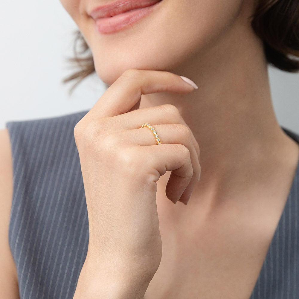 Model wearing Bubble Milgrain CZ Eternity Ring in Gold Flashed Sterling Silver, 7 of 8