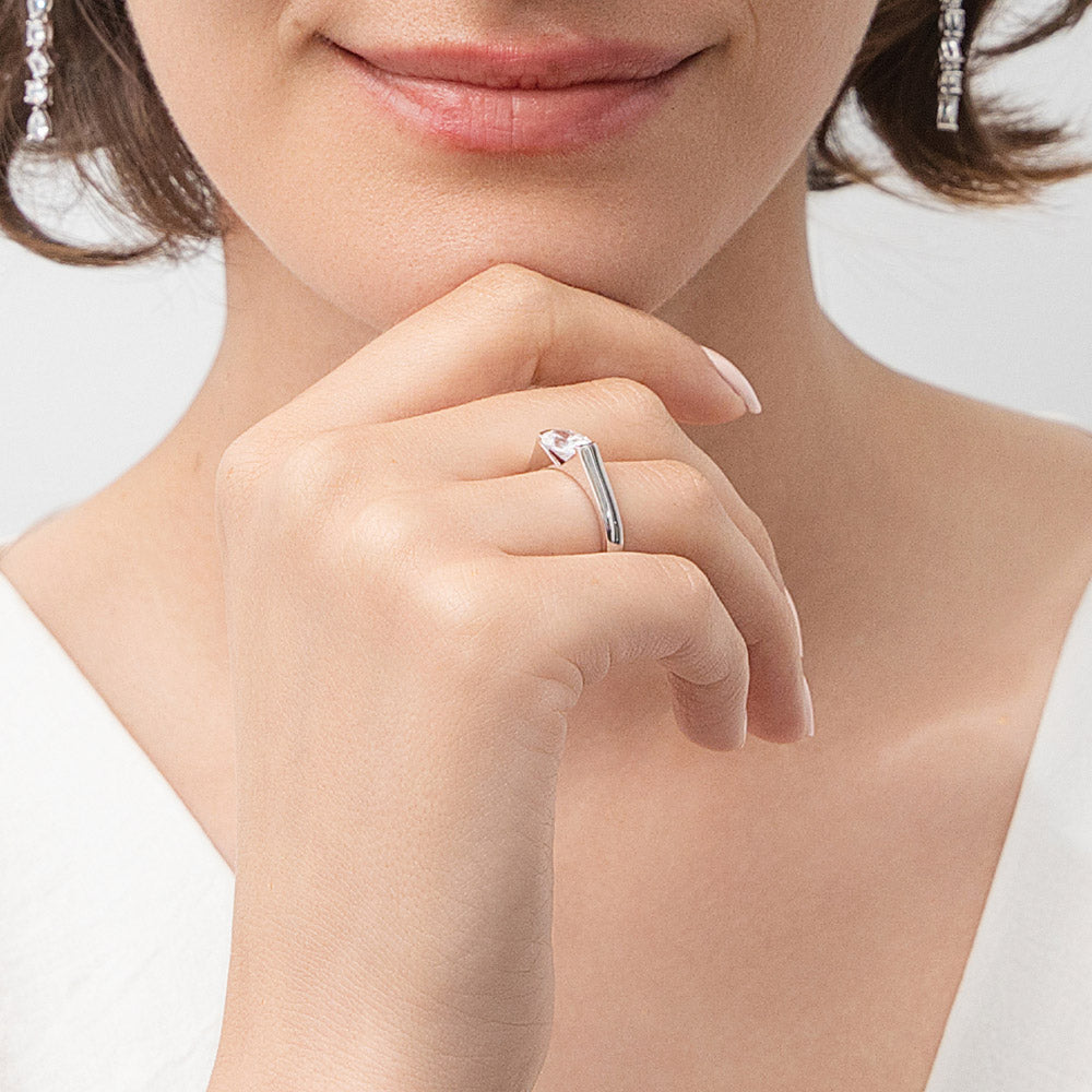 Solitaire East-West 1.2ct Bezel Oval CZ Ring in Sterling Silver