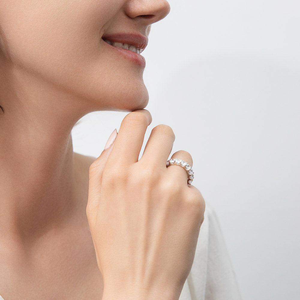 Asscher CZ Eternity Ring in Sterling Silver