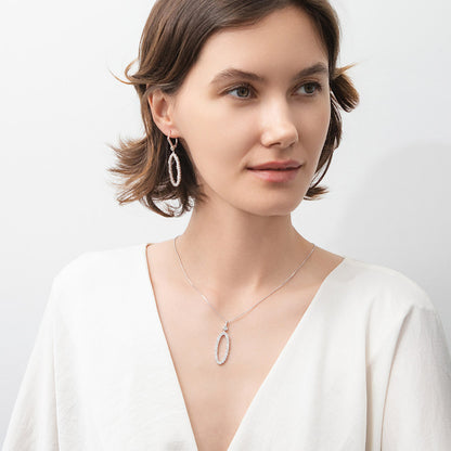 Open Oval CZ Leverback Chandelier Earrings in Sterling Silver