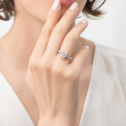 Solitaire Art Deco 1.7ct Emerald Cut CZ Ring in Sterling Silver