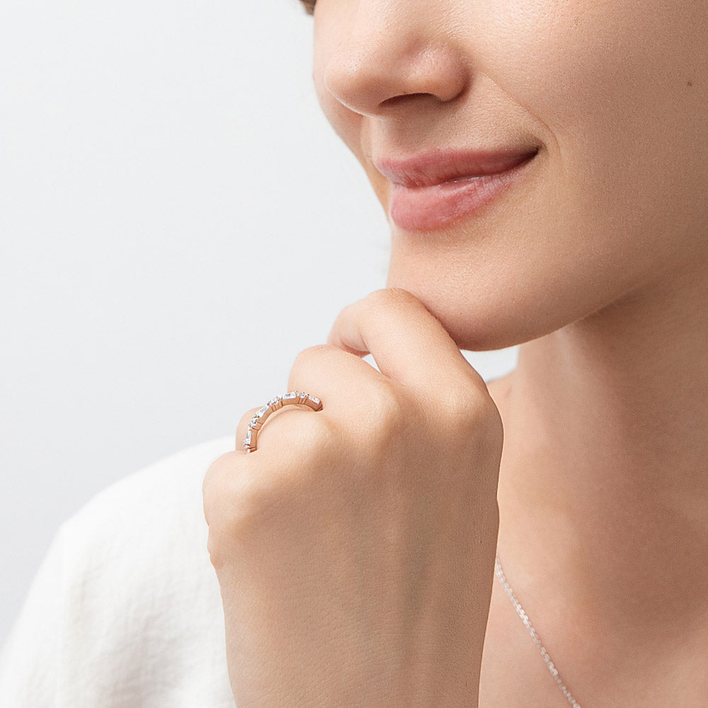 Model wearing Art Deco CZ Eternity Ring in Sterling Silver, 3 of 8