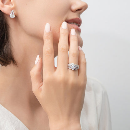 Halo Woven Art Deco Marquise CZ Ring in Sterling Silver