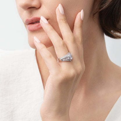 Halo Woven Art Deco Oval CZ Ring in Sterling Silver