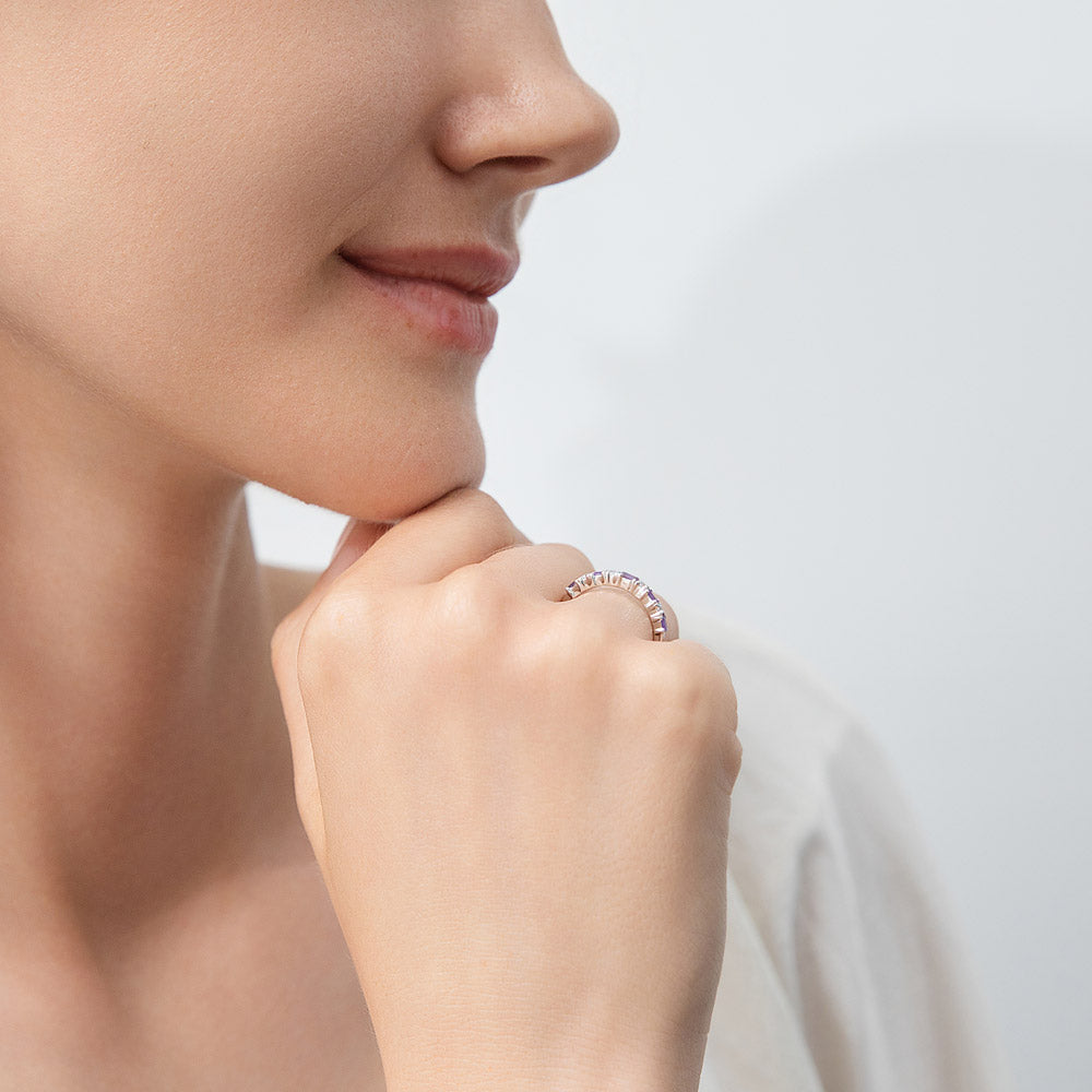 Model wearing Art Deco CZ Eternity Ring Set in Sterling Silver, 6 of 10