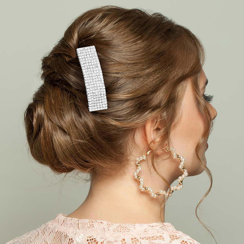 Model wearing Multi-Row Rhinestone Hair Comb, 2 of 4