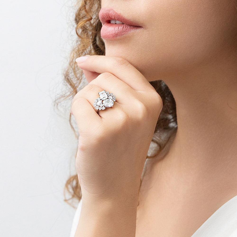 Model wearing Cluster CZ Ring in Sterling Silver, 6 of 10