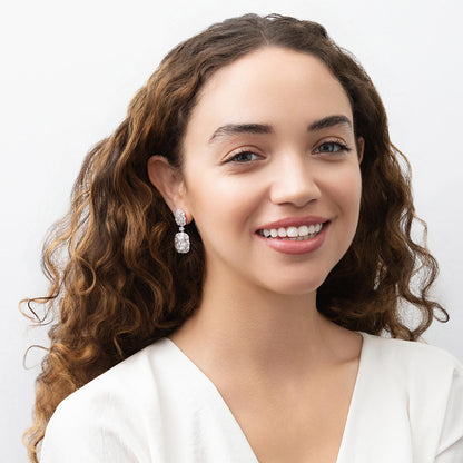 Halo Cushion CZ Chandelier Earrings in Sterling Silver