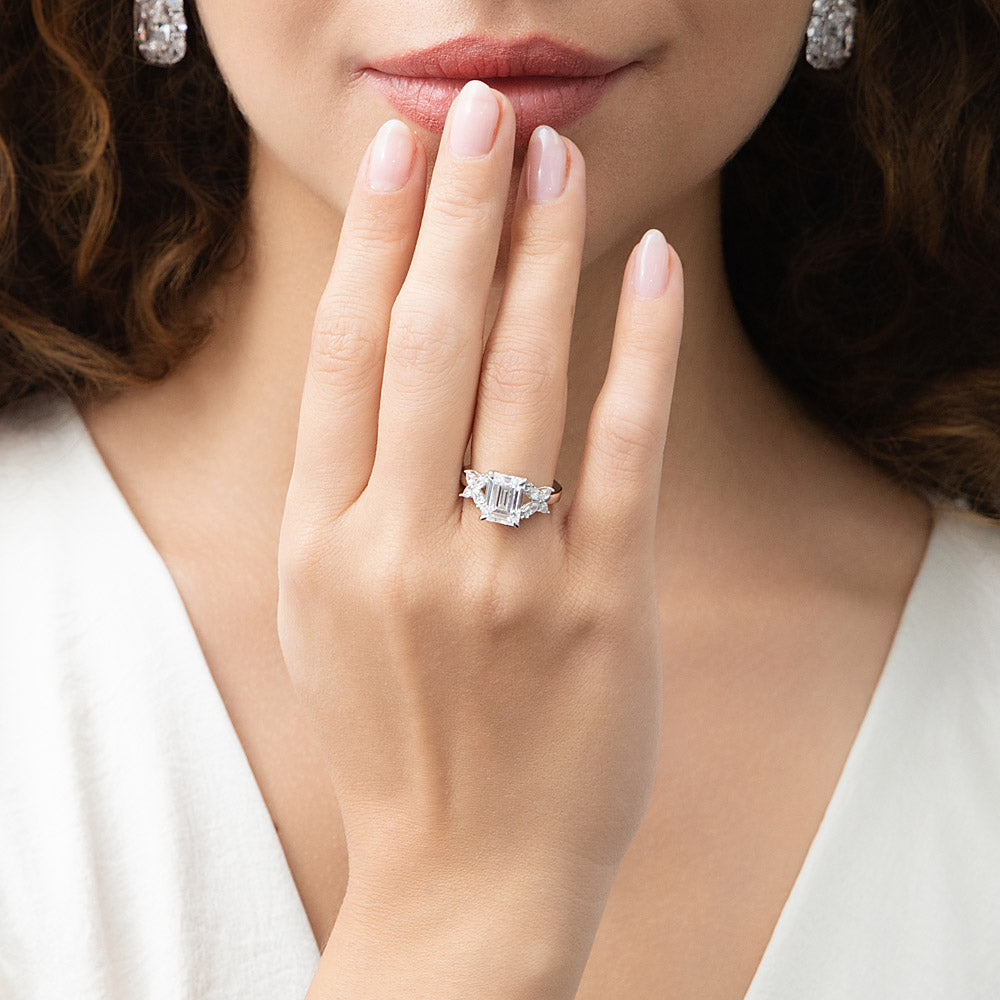 Model wearing Flower CZ Ring in Sterling Silver, 3 of 9