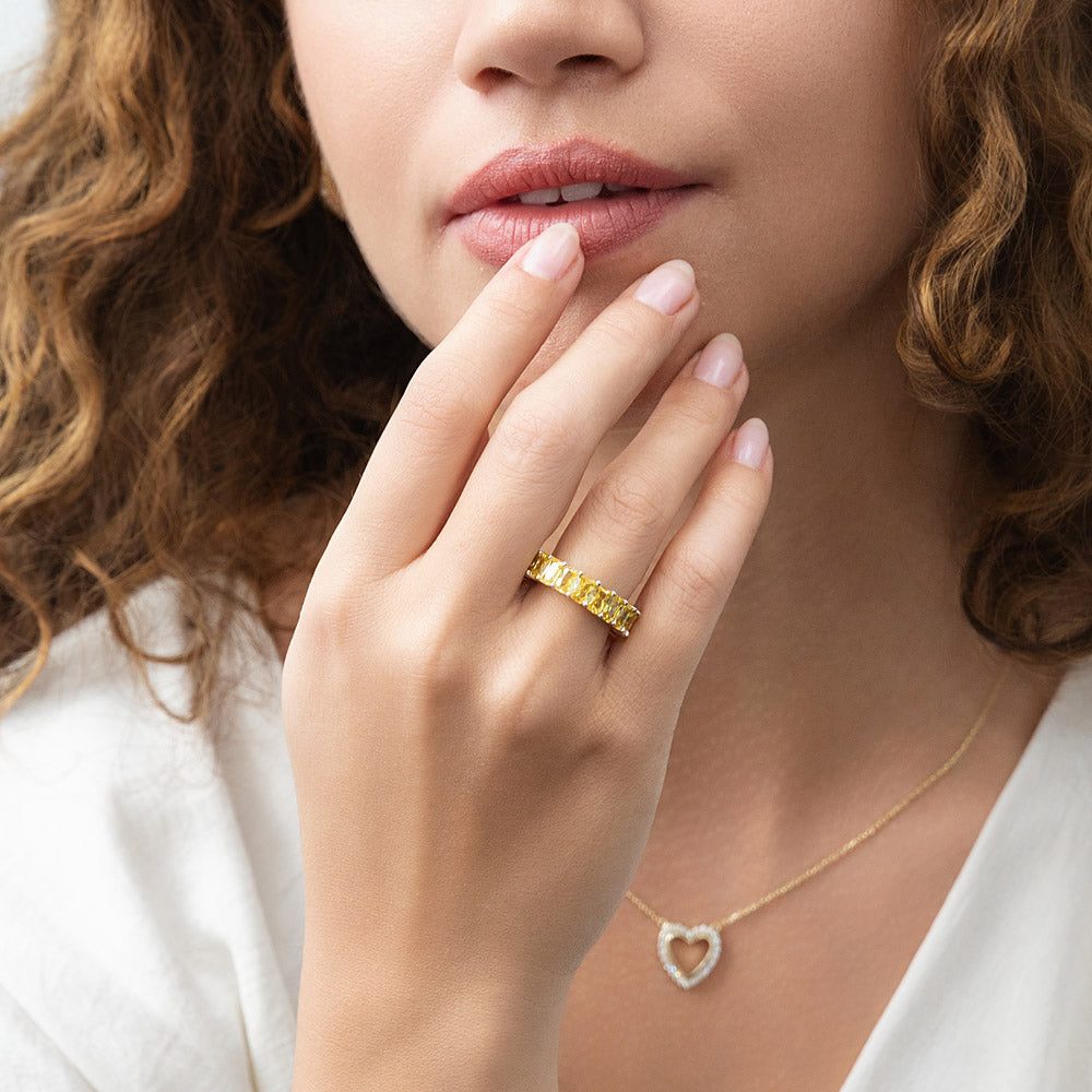 Canary Yellow Pave Radiant CZ Eternity Ring in Sterling Silver