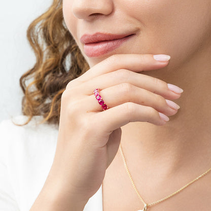 Red Pave CZ Eternity Ring in Rose Gold Flashed Sterling Silver