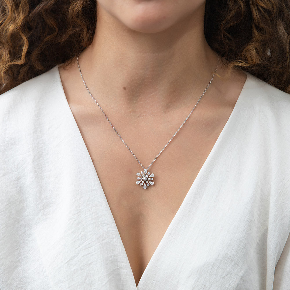 Model wearing Snowflake CZ Necklace in Sterling Silver, 2 of 7