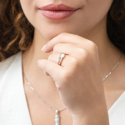Bypass 2-Stone CZ Split Shank Ring in Sterling Silver