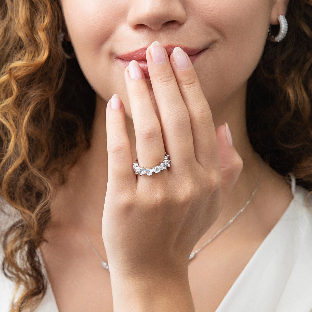 Model wearing Cluster CZ Eternity Ring in Sterling Silver, 7 of 8