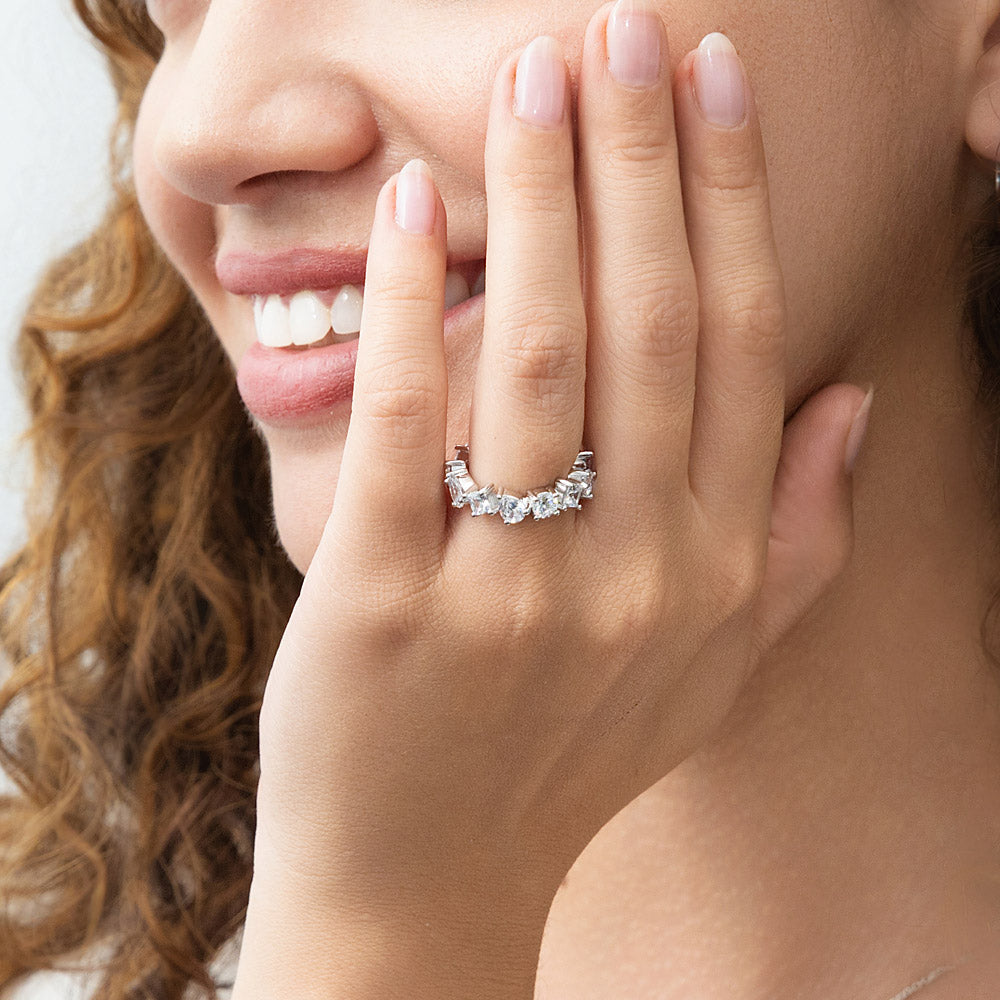 Model wearing Cluster CZ Eternity Ring in Sterling Silver, 6 of 8