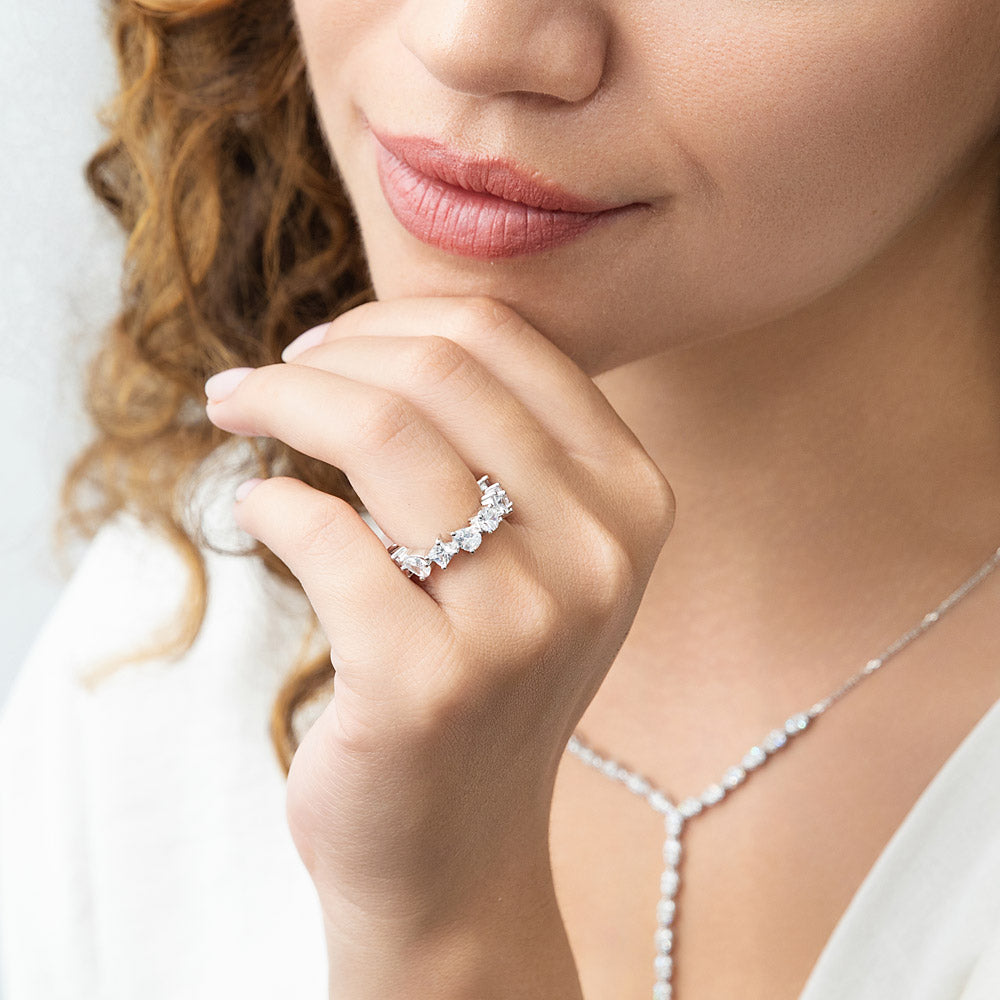 Model wearing Cluster CZ Eternity Ring in Sterling Silver, 2 of 8