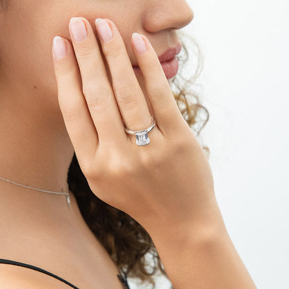 Solitaire 2.6ct Bezel Emerald Cut CZ Ring in Sterling Silver