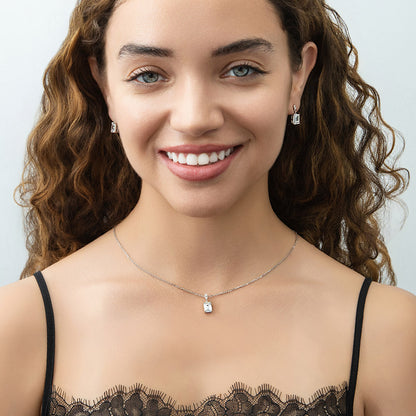 Solitaire 1.7ct Emerald Cut CZ Necklace in Sterling Silver