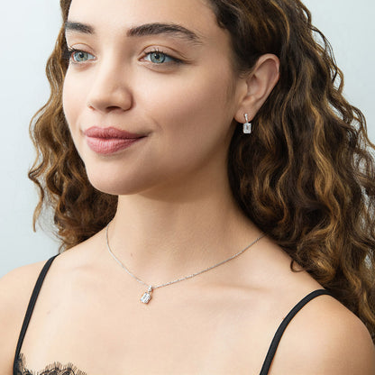 Solitaire 1.7ct Emerald Cut CZ Necklace in Sterling Silver