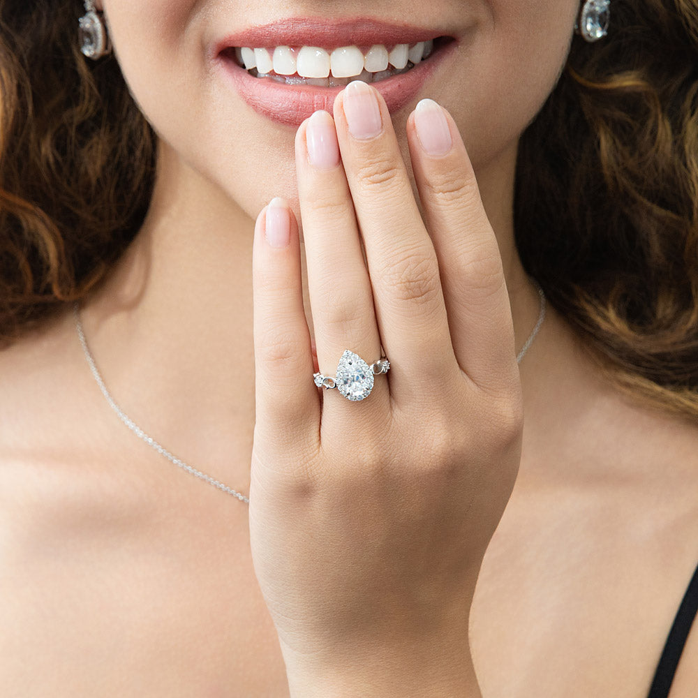 Model wearing Filigree Halo CZ Ring in Sterling Silver, 2 of 10
