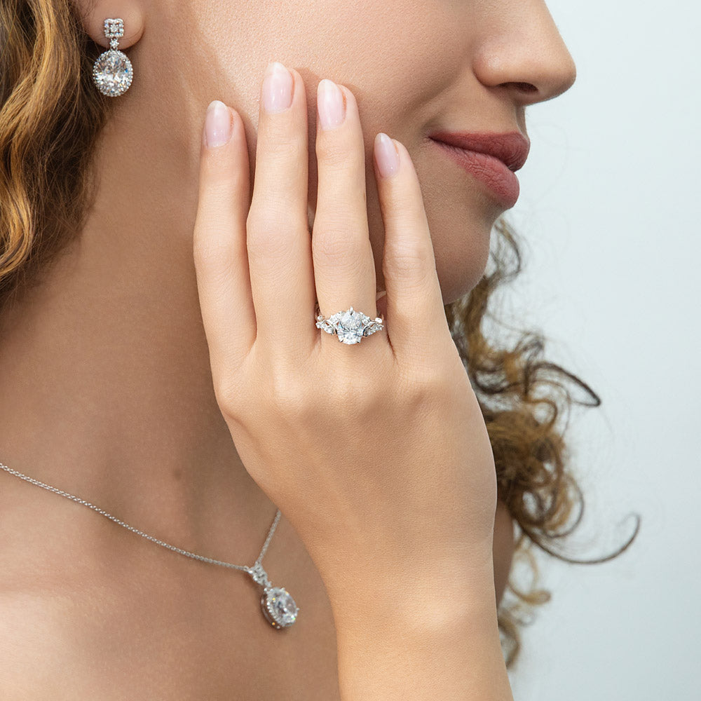 Model wearing Filigree CZ Ring in Sterling Silver, 6 of 9