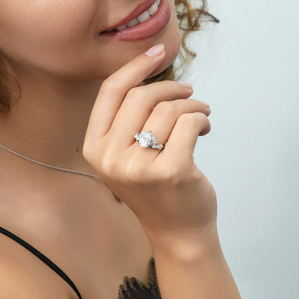 Model wearing Filigree CZ Ring in Sterling Silver, 3 of 9
