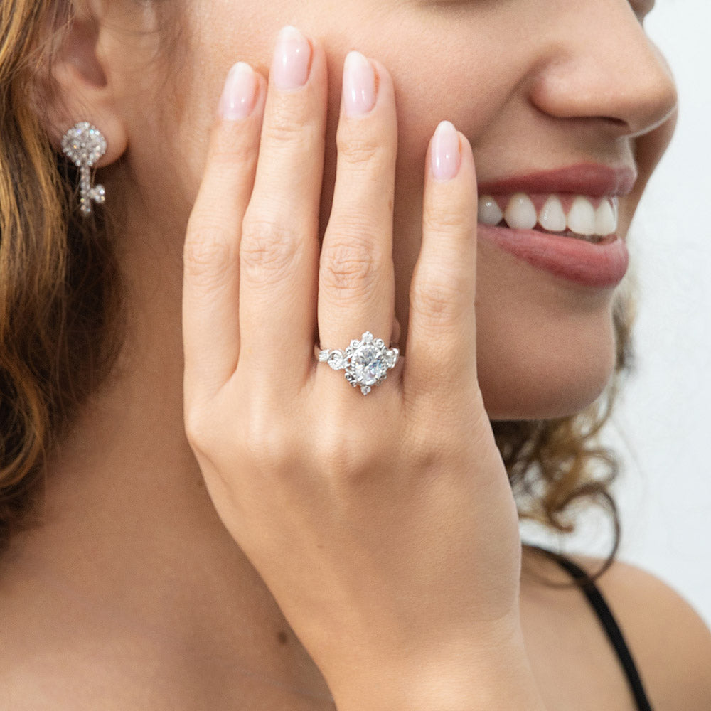 Model wearing Filigree CZ Ring in Sterling Silver, 2 of 10