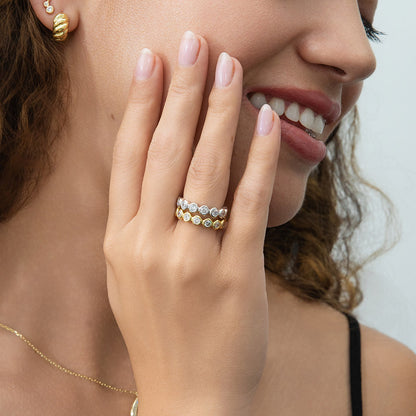 Bubble Bezel CZ Eternity Ring Set in Gold Flashed Sterling Silver