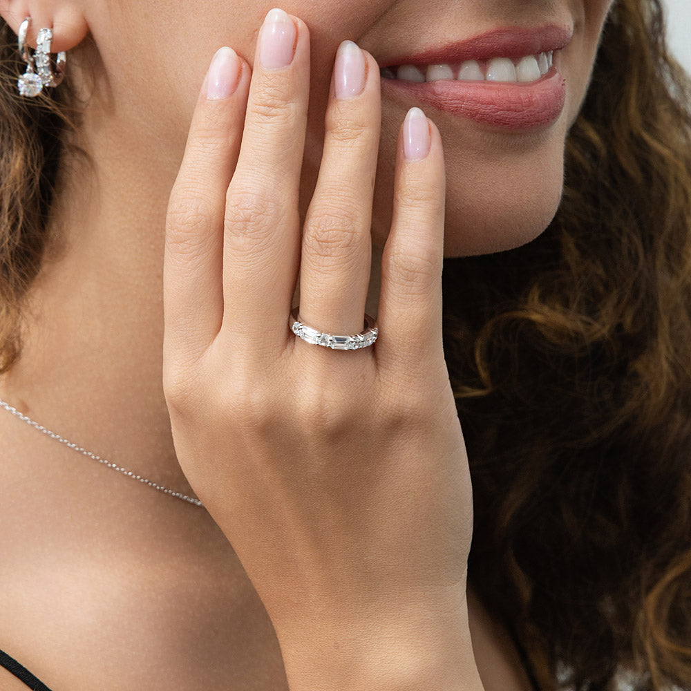 Art Deco Pave CZ Eternity Ring in Sterling Silver