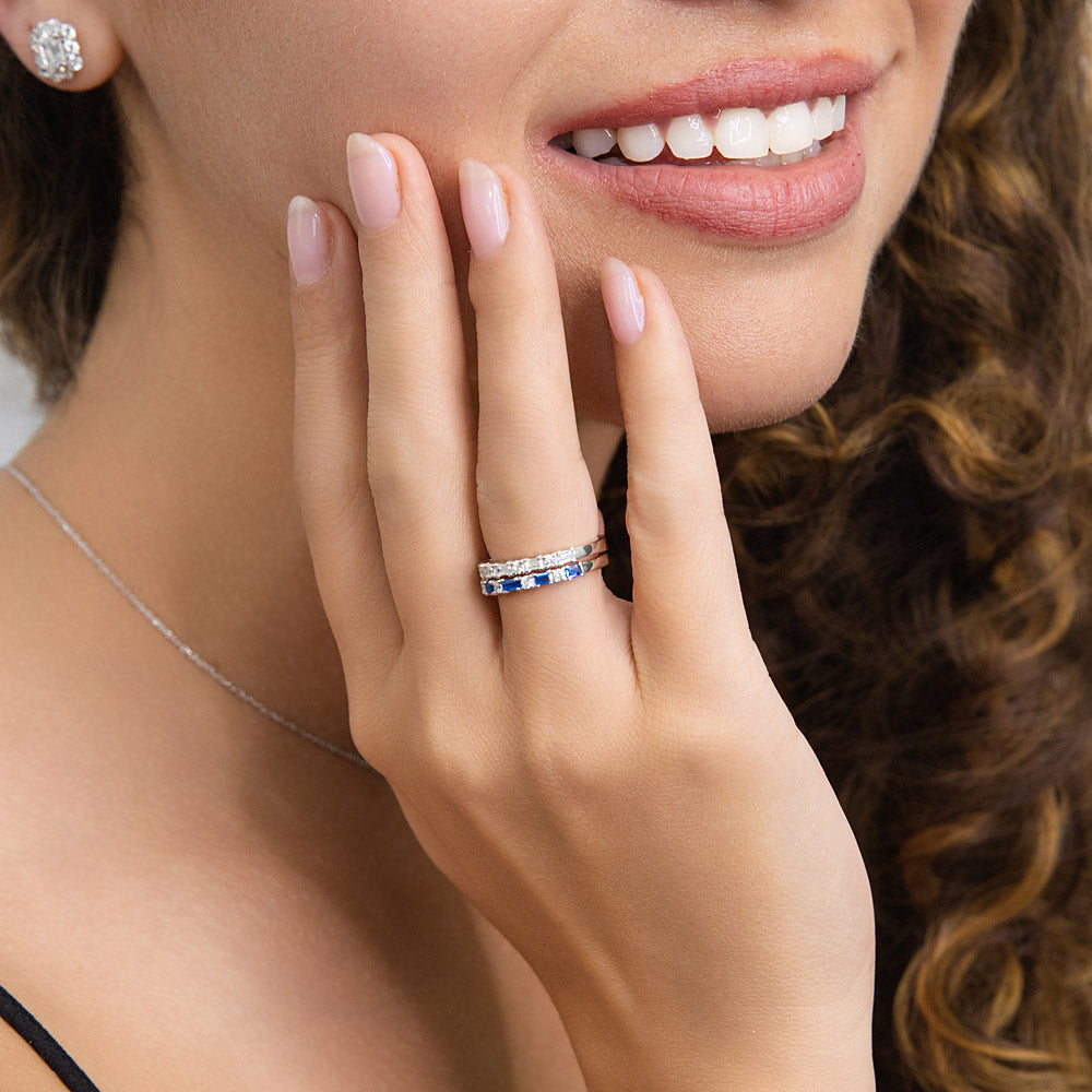 Sterling Silver Art Deco Cubic Zirconia CZ Eternity Ring Set
