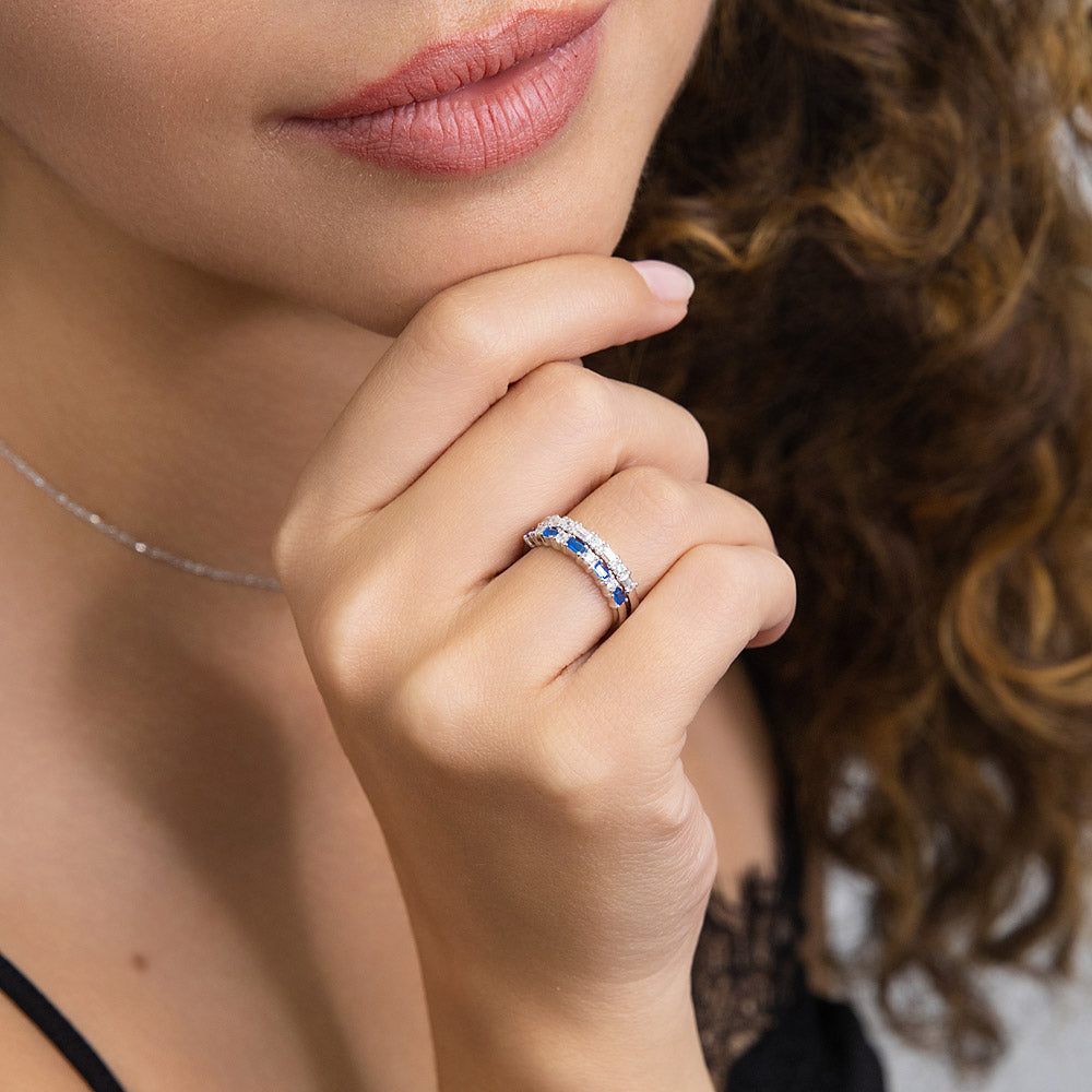 Model wearing Art Deco CZ Eternity Ring Set in Sterling Silver, 7 of 15